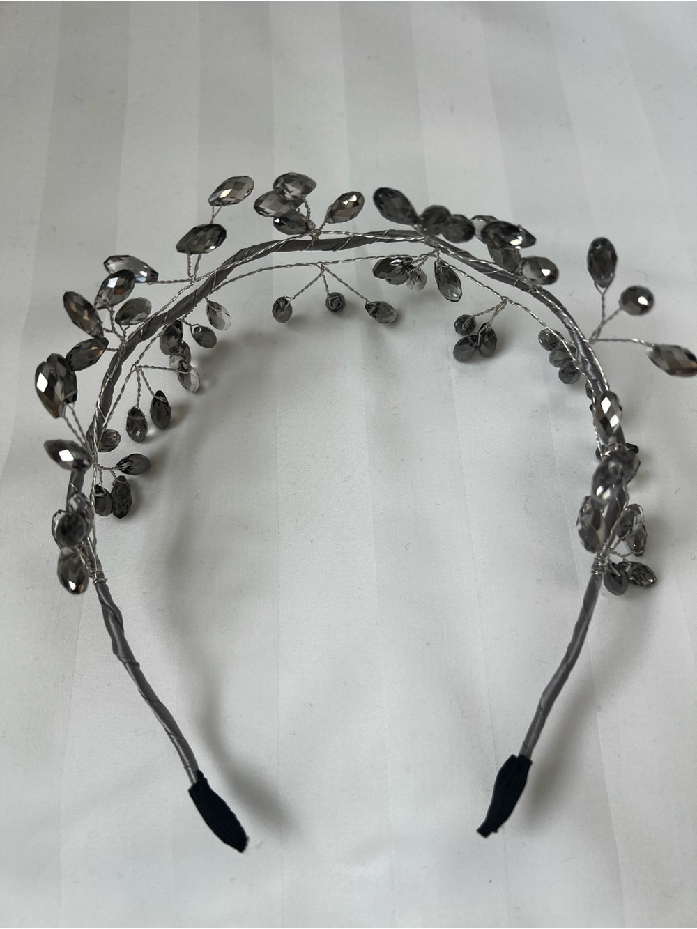 Silver Crystal Leaf Headband - Elegant Womens Hair Accessory